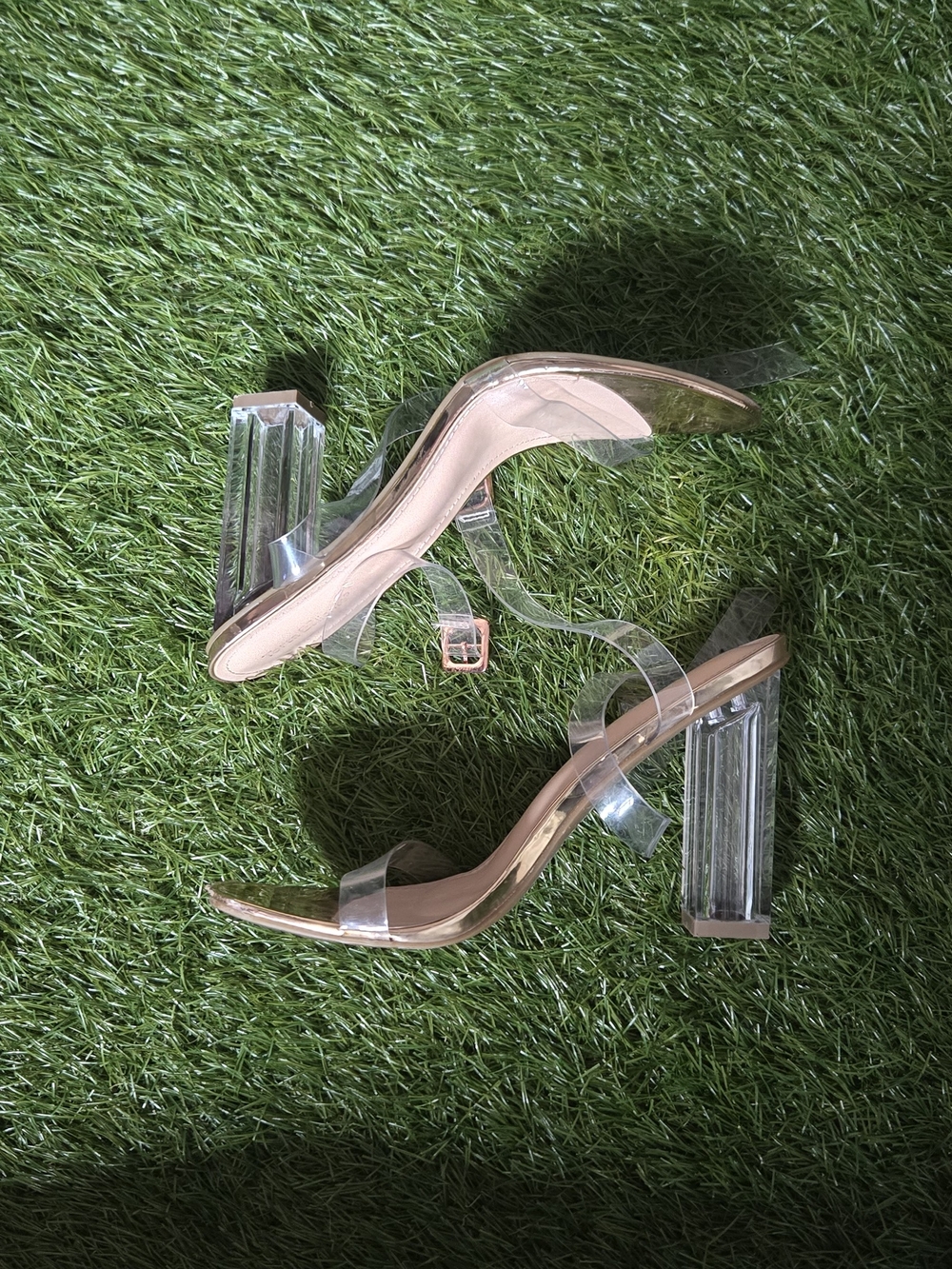 Forever 21 Nude Clear Strap Block Heel Sandals